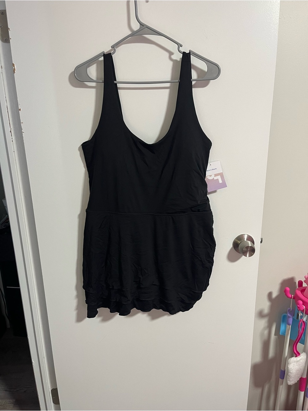 JoyLab Black Mini Sleeveless Dress With Ruffled Detail and Scrunch On One Side